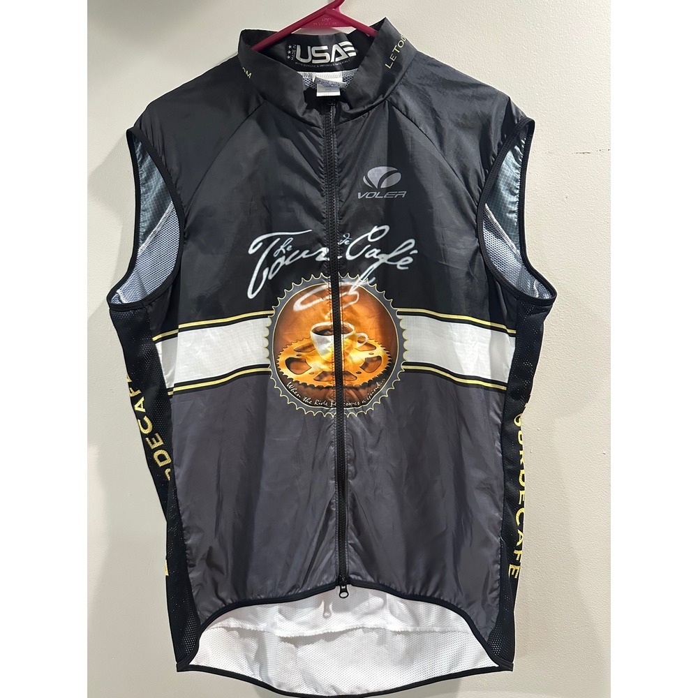 Voler Le Tour De Cafe Cycling Vest Mens XL Black White Full Zip Vortex Ripstop